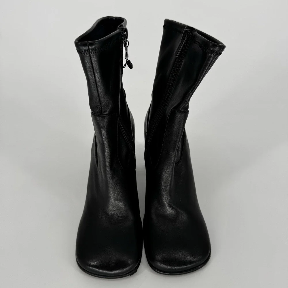 Mango MNG Black Boots Women's Size 6.5‎ EU 37 Chunky Heeled Round Toe Ankle